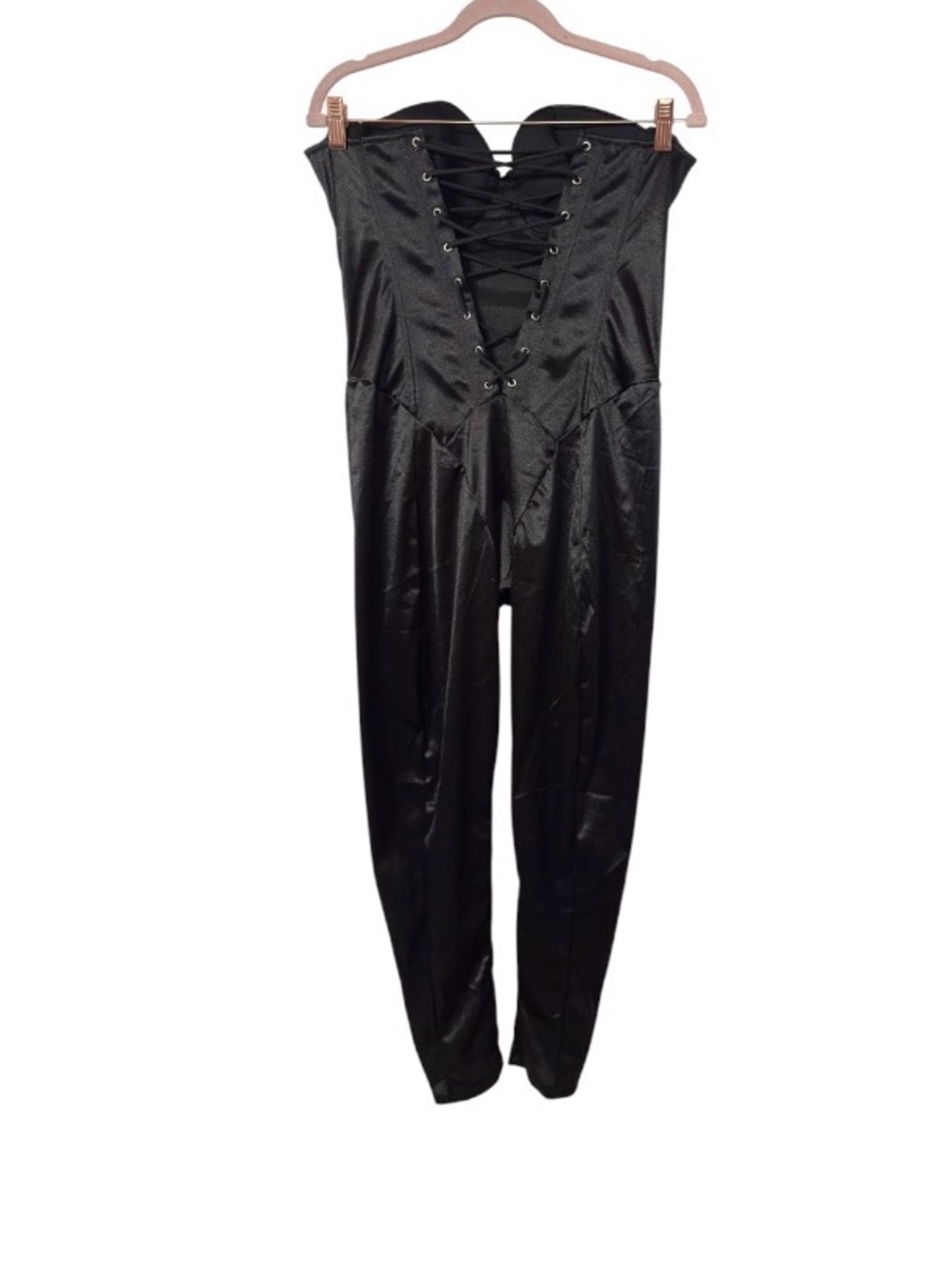 PLAYBOY Black Strapless Bunny Satin Jumpsuit with Accessories Sz L (TXA985) - Picture 4 of 7